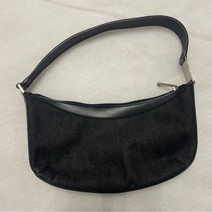Anne Klein Black Denim Baguette Shoulder Bag